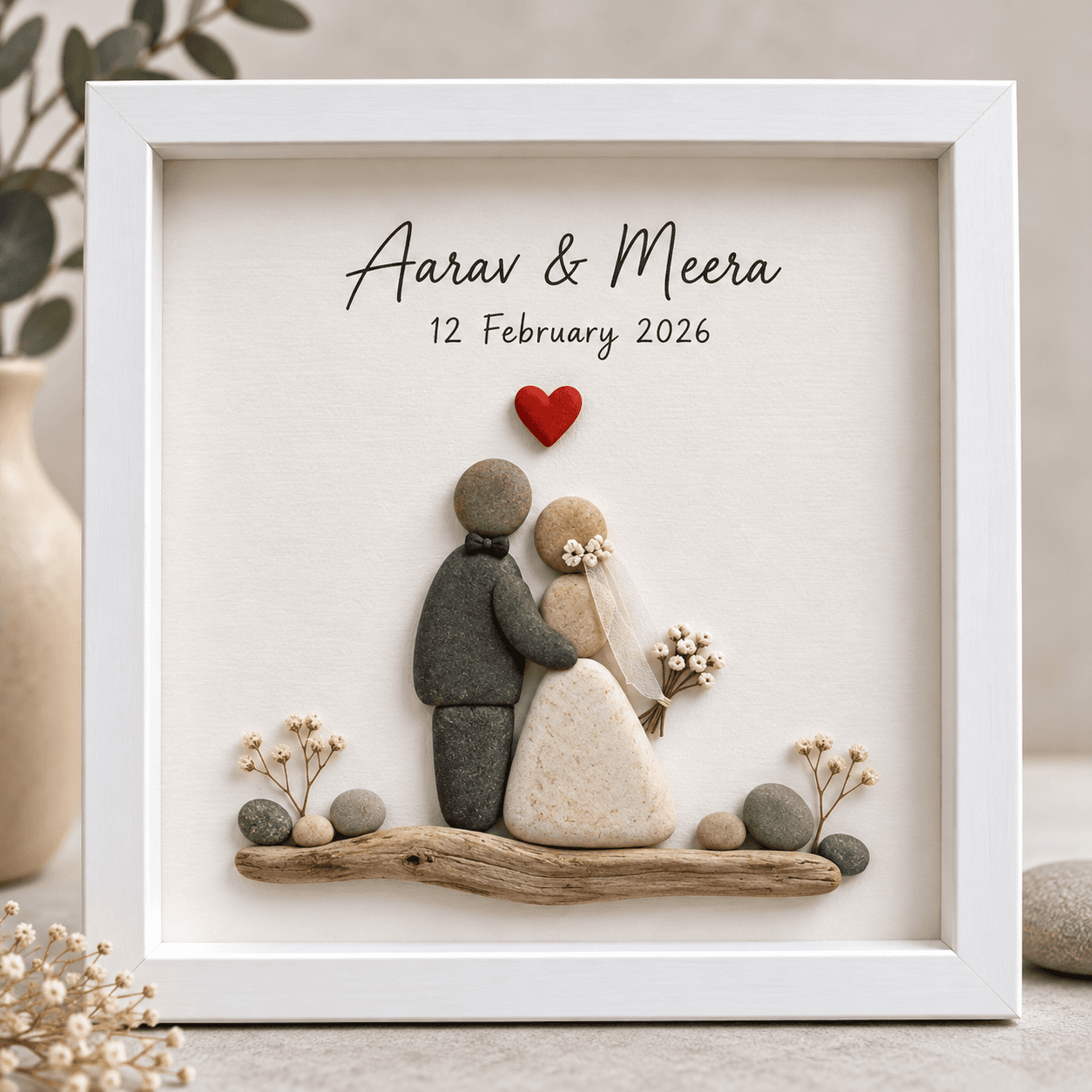 Wedding pebble art frame